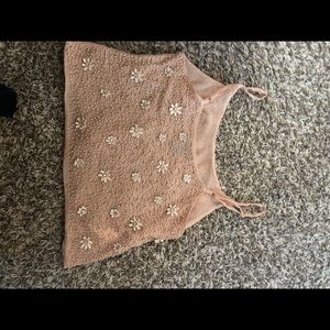 Light pink tank top with flowers and beads
